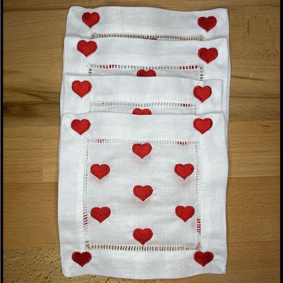 Heart Embroidered Cocktail Napkins - Picture 1 of 3